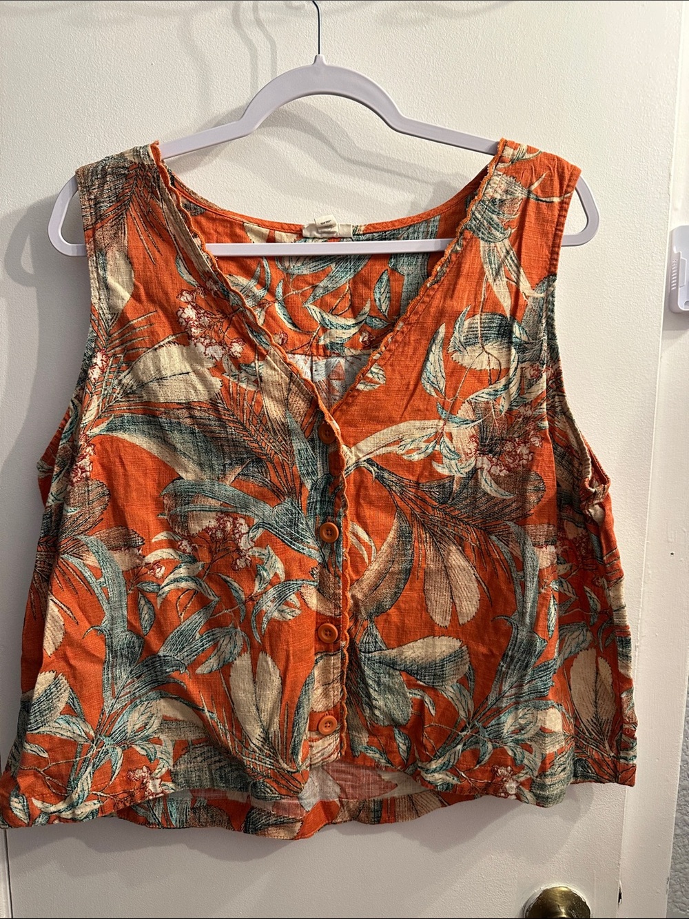 a.n.a Orange Floral Button-Front Sleeveless Tank